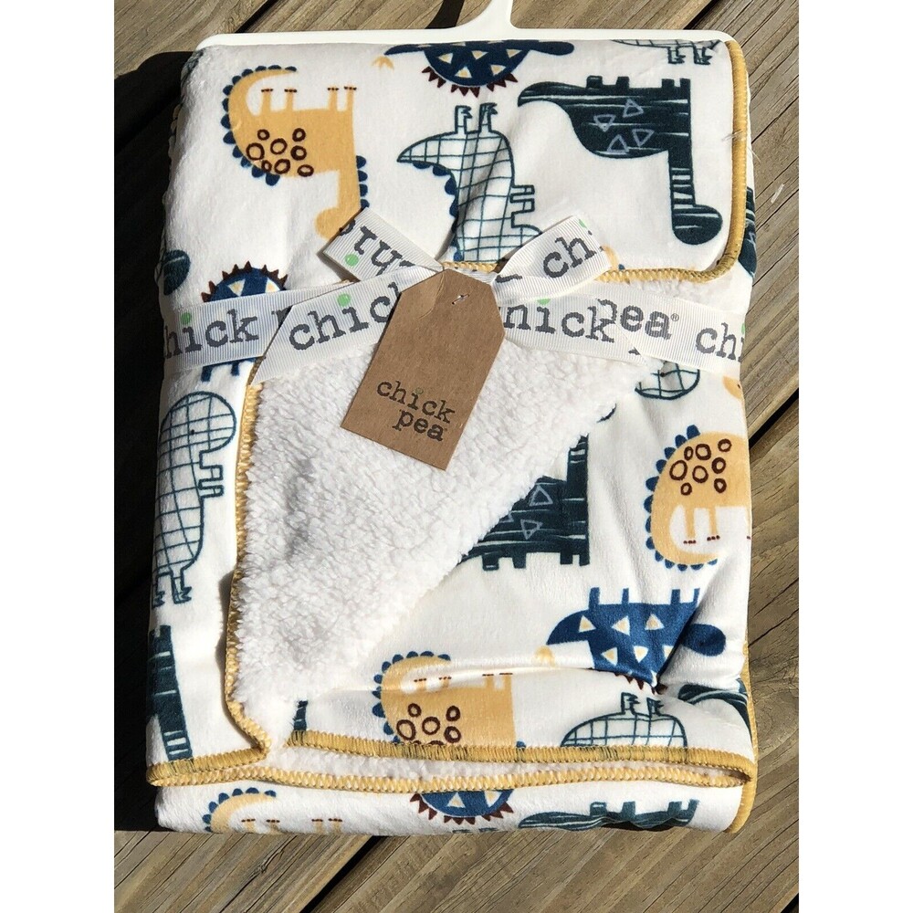 New Chick Pea Dinosaurs Baby Blanket White Blue Green Yellow 30x40 Sherpa NWT